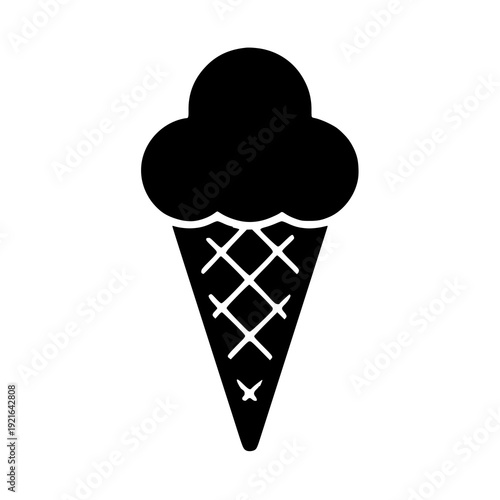 Classic black and white ice cream cone illustration with crosshatched pattern