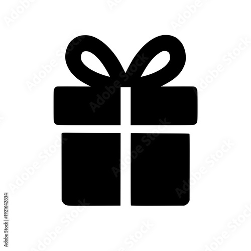 A minimalist black and white gift box with decorative ribbon bow on top