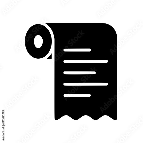 Black and white icon of a receipt unrolling from a roll of paper