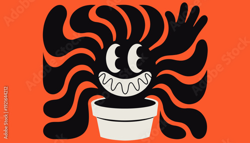 Playful monster emerging from a pot with a cheerful expression