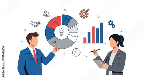 Business team analyzing data, strategy, and growth performance charts.