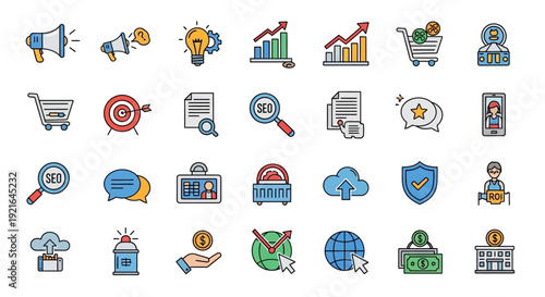 Collection of Digital Marketing and Business Icons.