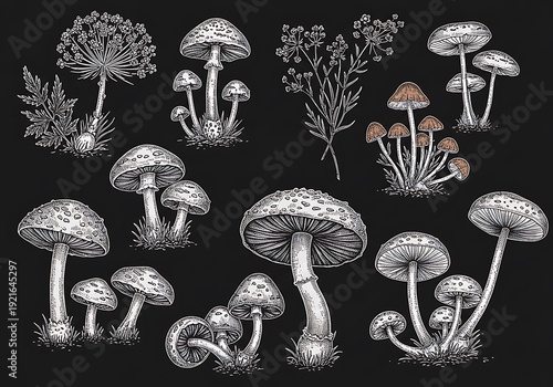 Nocturnal Fungi: A Botanical Engraving