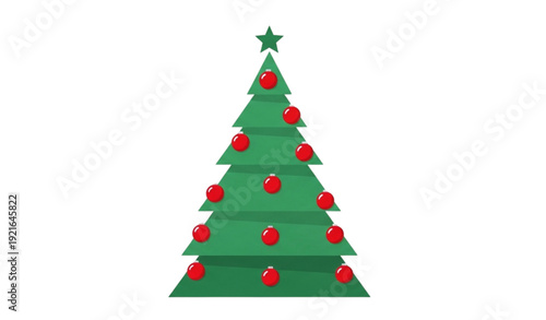 Abstract modern Christmas tree vector with eleven red baubles isolated on white background for stylish holiday branding