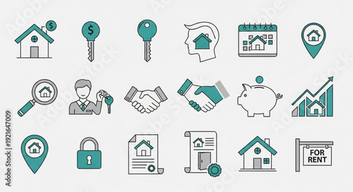 Real Estate Icons Collection Representing Property Buying Selling and Renting.