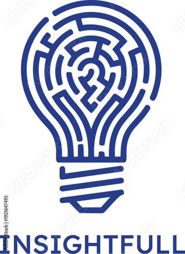 A creative insight and problem solving concept vector icon featuring a light bulb with a maze or labyrinth inside representing a deep search for answers