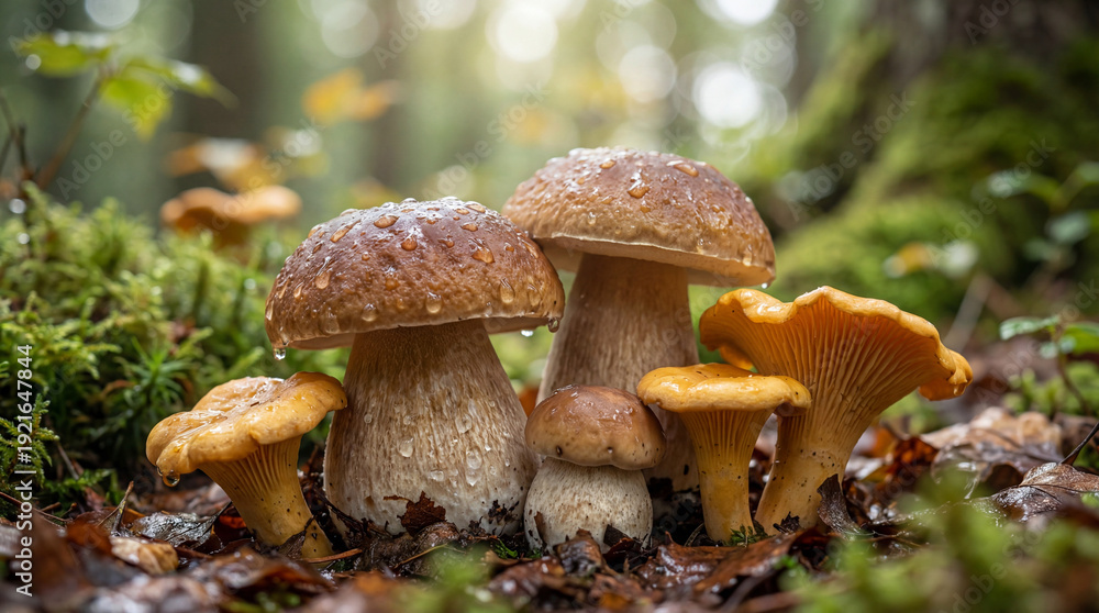 Fototapeta premium Fresh Forest Mushrooms Group.