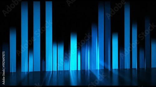 Abstract blue data equalizer bars reflecting on dark background
