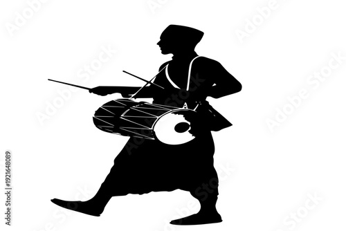 Traditional Mesaharati Drummer Silhouette Vector for Ramadan Suhoor and Islamic Cultural Heritage Illustration
