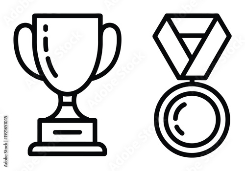 Trophy and Medal Award Icons Vector Illustration