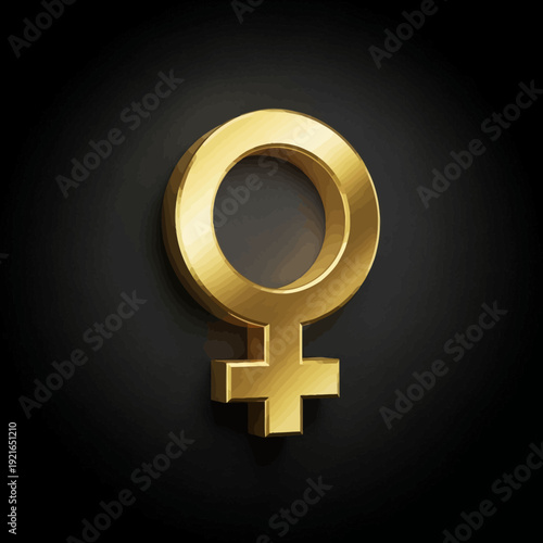 Golden Female Gender Symbol Icon.