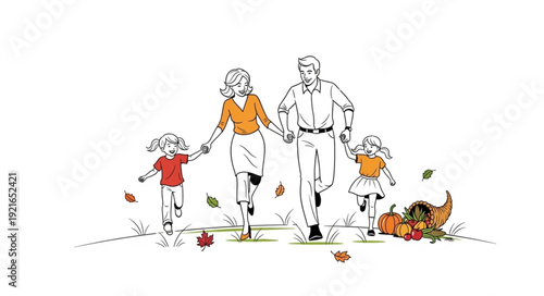 Family Walking Together Hand in Hand.