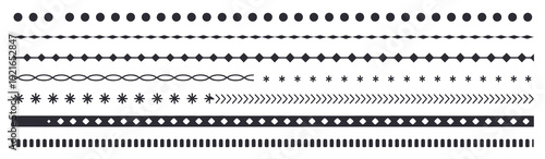 Geometric decorative borders and lines collection, featuring seamless illustrator brush strokes, vector patterns, and design accents for creative projects.