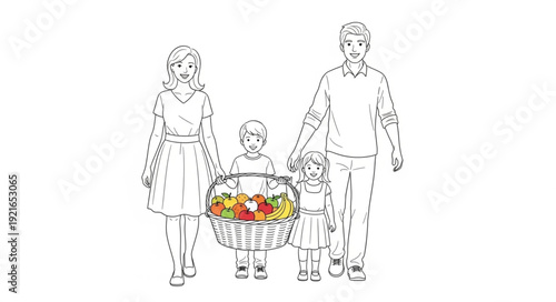 Family Standing Together with Flowers.