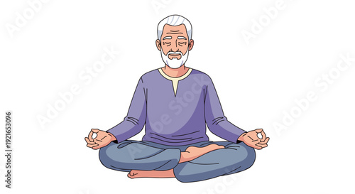 Elderly man meditating in lotus position with mudra hands