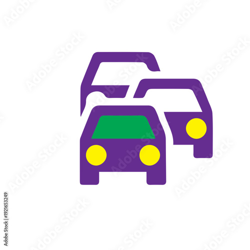 Vector graphic icon representing multiple cars in a traffic jam or daily commute, symbolizing urban transportation, road congestion, and vehicle movement for web or print design projects