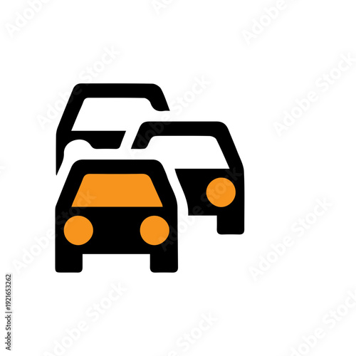 Stylized icon depicting multiple cars in a traffic jam or queue, illustrating urban congestion and modern mobility challenges with a minimalist design