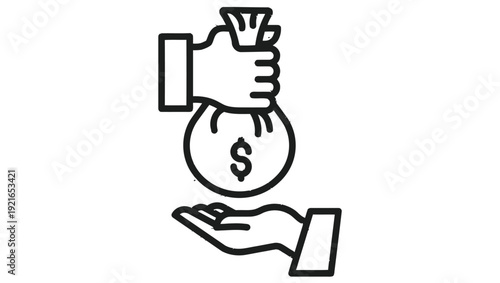 A hand receiving a bag of money from another hand symbolizing a transaction