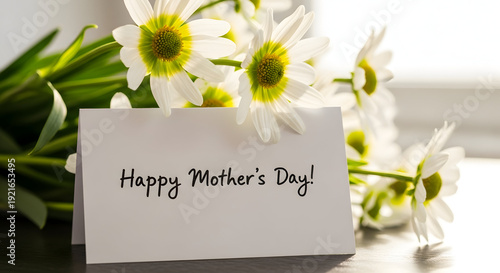 Happy mother's day greeting card with beautiful white flowers