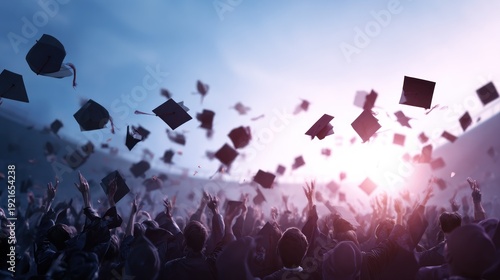 Graduation caps thrown in the air representing success and achievement