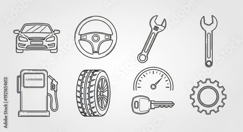 Automotive icons set for car repair and maintenance services.