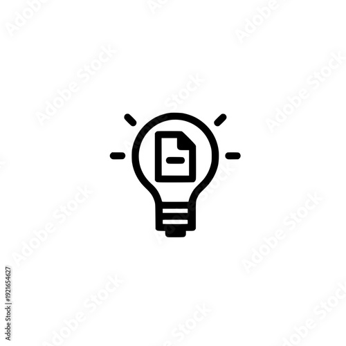 Vector illustration of document icon inside light bulb symbol representing knowledge creativity and innovation
