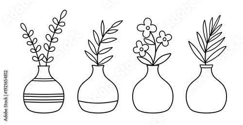 Floral Vase Outline Set Line Art Collection.
Simple Flower Arrangements in Vases Coloring Page Set.
Minimalist Botanical Vase Outline Vector Clipart.