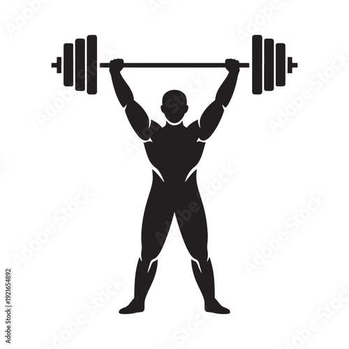 Silhouette of a weightlifter performing an overhead barbell press