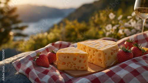 culinary creations with exquisite waxed cheese wheels, perfect for cheese lovers and culinary artisans alike. A picnic scene with colorful waxed cheese wheels artfully arranged on a checkered