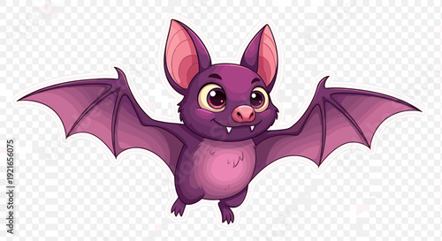 Adorable cartoon purple bat with wings spread, friendly expression
