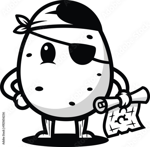 Cute cartoon egg character dressed as pirate with eye patch