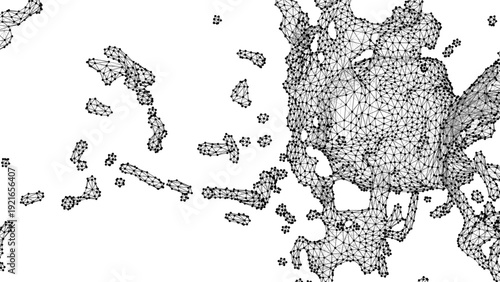 Abstract liquid plexus style geometric mesh with interconnected dots and lines forming a tech inspired background.