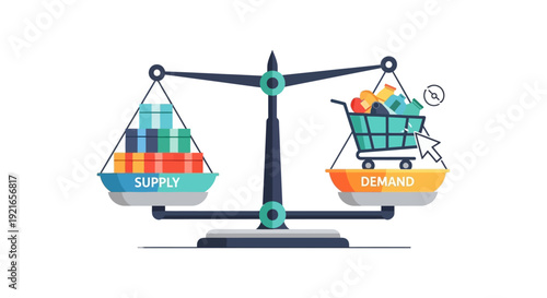 Supply and Demand Balance Scale Illustration - Economic Market Dynamics, E-commerce, and Business Strategy Concept