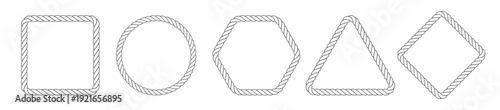 Twisted rope frames set in geometric shapes. Square, circle, triangle border sign