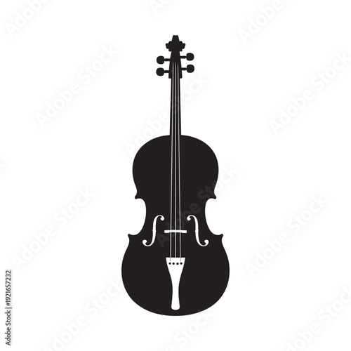A minimalist black and white illustration of a classic cello