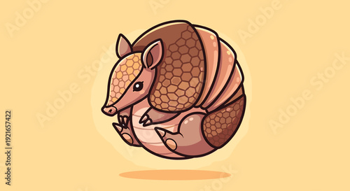 Cute cartoon armadillo curled up in a ball