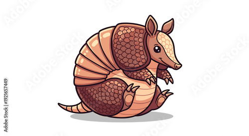 Cute cartoon armadillo sitting isolated on white background