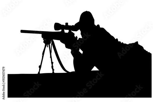 Prone Hunter with Scoped Rifle Silhouette Vector for Precision Shooting and Long Range Hunting Illustration
