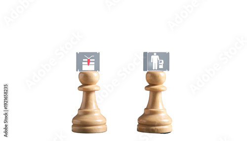 Two pawns, one with TV, other with person silhouette