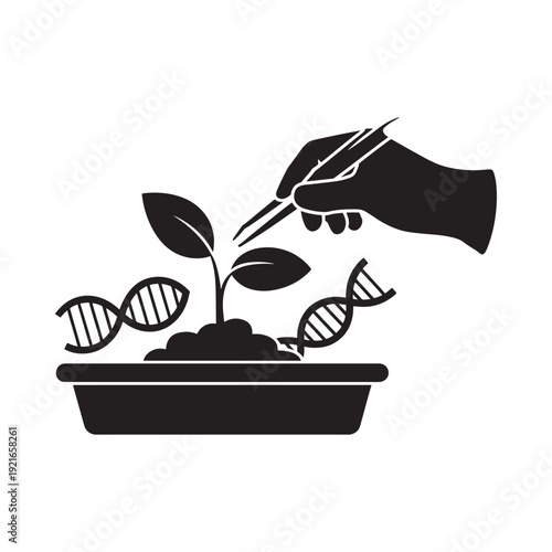 Genetic engineering concept hand manipulating plant growth and dna structure