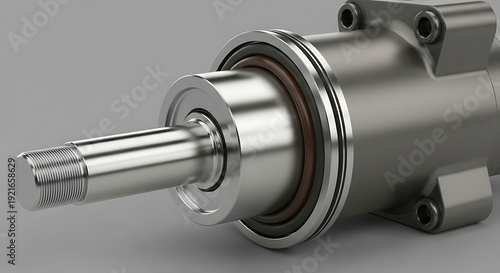  Industrial high pressure hydraulic cylinder actuator with polished chrome rod for automation manufacturing machinery and heavy duty construction equipment fluid power mechanical system parts.