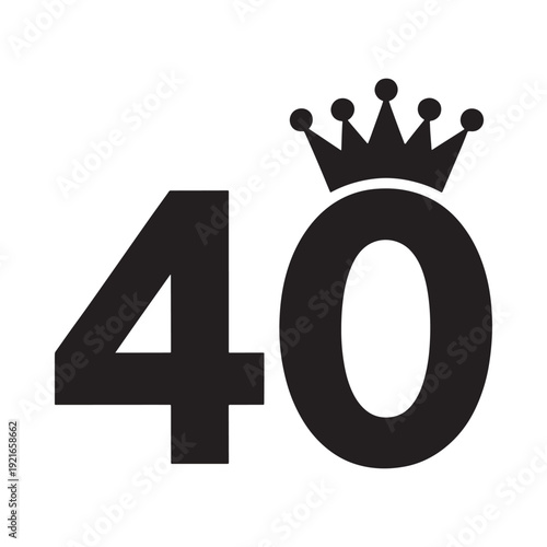A black and white graphic displaying the number 40 with a crown