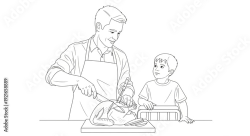 Father and Son Baking Together.