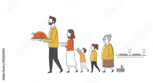 Family Walking Together with Food.