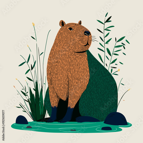 Calm Capybara Relaxing in Hot Spring