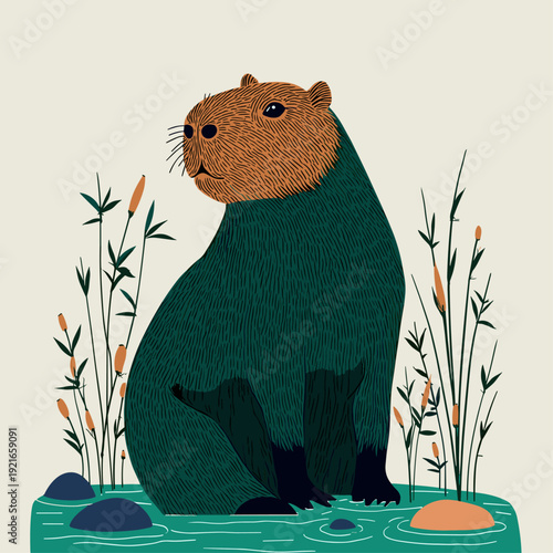 Calm Capybara Relaxing in Hot Spring