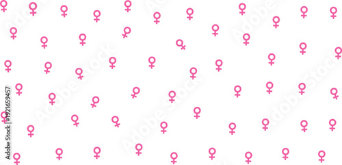 Seamless Pink Female Gender Symbol Pattern on Light Background, Feminine Vector Wallpaper Design.