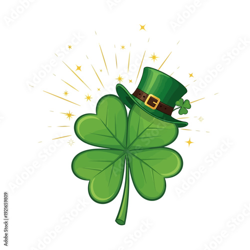 Lucky Four Leaf Clover Wearing Hat.