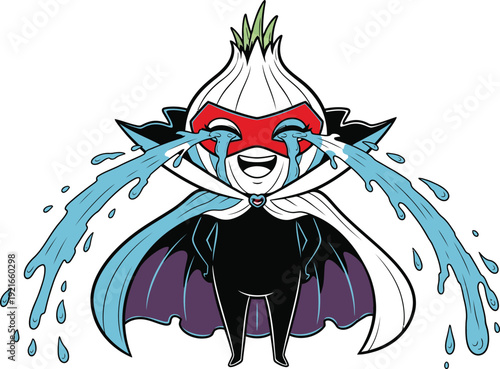 Onion vampire crying tears of joy in a comical scene