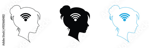 Digital intelligence woman profile icon vector. Symbol for artificial intelligence neural network, wireless mental connectivity, and smart female mind technology. Vector Illustration.